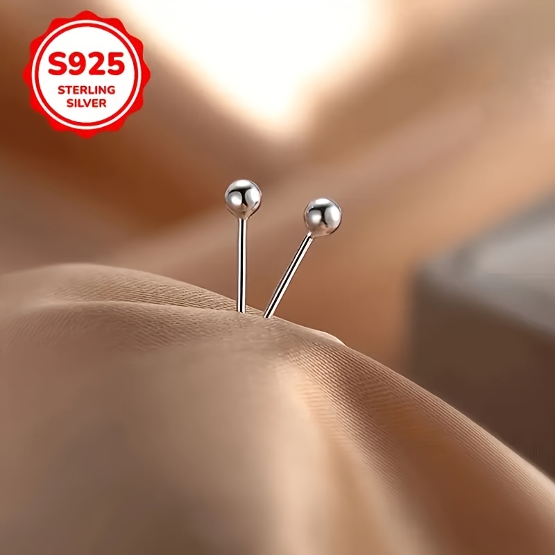 Women's 925 Sterling Silvery Stud Earrings with 3mm Round Beads